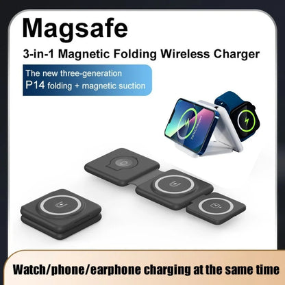 ⚡ Folding 3-in-1 Magnetic Suction Wireless Charger – Fast, Smart & Portable - CrazyCosmos